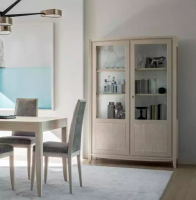 Showcase living room furniture wood glass display cabinet beige sideboard new