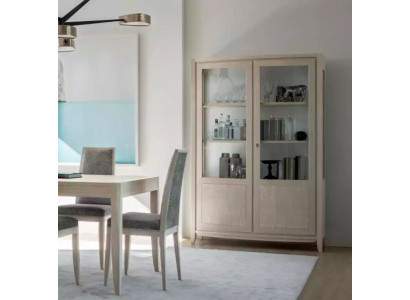 Showcase living room furniture wood glass display cabinet beige sideboard new