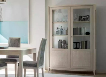 Showcase living room furniture wood glass display cabinet beige sideboard new