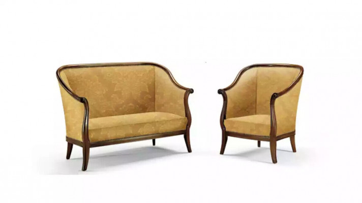 Sofa Couch Upholstery Classic 2-Seat Armchair Yellow Italian Style