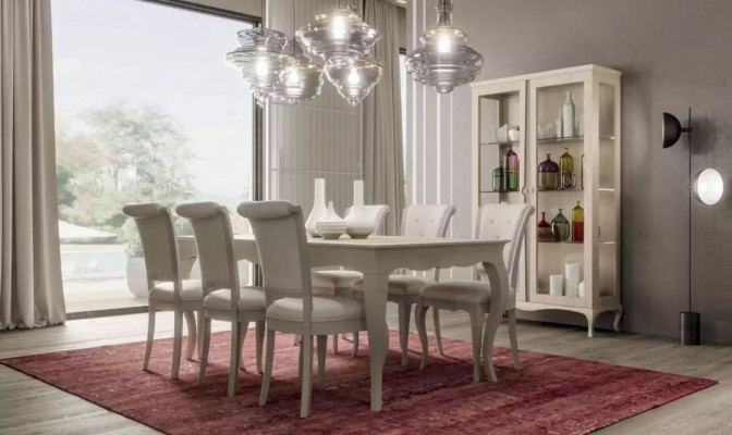 Dining table 6x chairs display cabinet 8-piece dining room set ensemble seating group