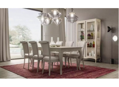 Dining table 6x chairs display cabinet 8-piece dining room set ensemble seating group