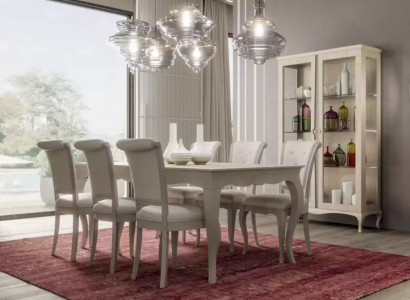 Dining table 6x chairs display cabinet 8-piece dining room set ensemble seating group