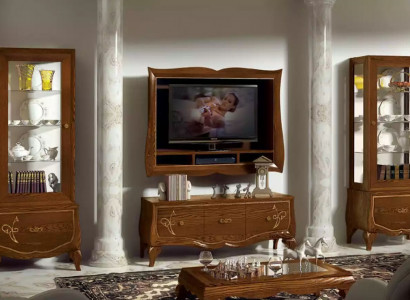 Living room wall unit RTV lowboard TV frame 2x display cabinet brown living room set 4-piece