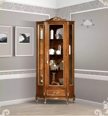 Luxurious high-quality display case made of brown wood Classical furniture