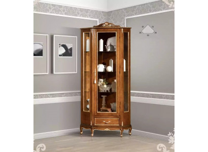Luxurious high-quality display case made of brown wood Classical furniture