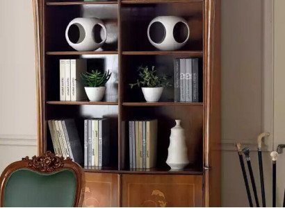 Living room bookshelf classic brown furniture wooden shelves