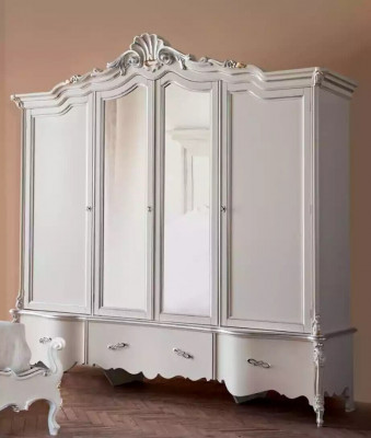Four-door white classic wardrobe solid wood cabinet design
