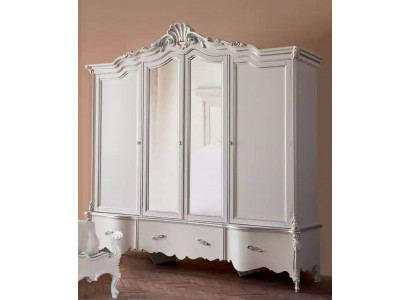 Four-door white classic wardrobe solid wood cabinet design