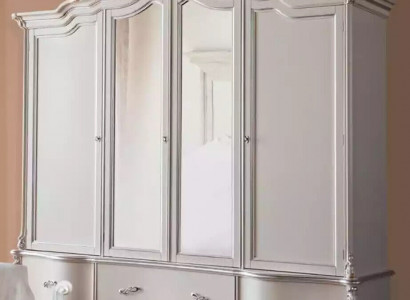 Four-door white classic wardrobe solid wood cabinet design