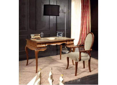 Elegant desk set, brown chair, high-quality furniture.