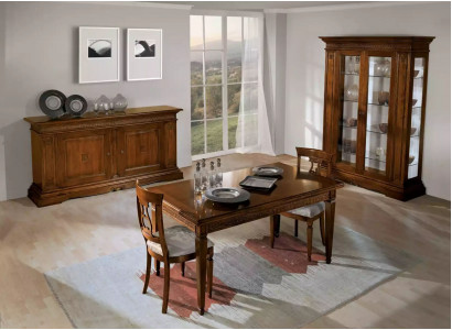 7-piece dining set. Dining room table, 4 chairs, display cabinet, luxury wood furniture.
