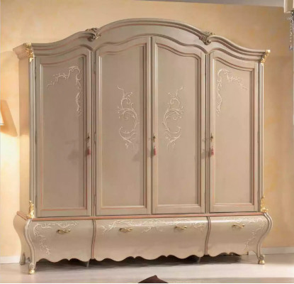 Large Classic Four-Door Wardrobe Luxury Solid Wood Furniture