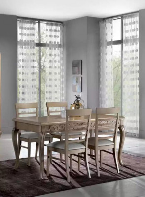 Design dining room set with dining table, 8-piece wood furniture, sideboard, 4x chairs, new.