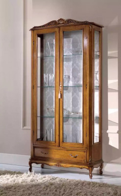 Luxurious glass display cabinets brown wood classic furniture display cabinet