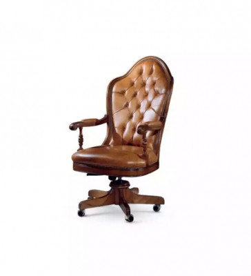 Office Chair Wood Executive Armchair Chesterfield Italian Furniture Brown Swivel New
