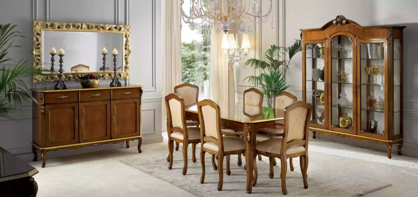 Classic dining table wood dining room set 6x chairs 9 pieces.