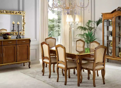 Classic dining table wood dining room set 6x chairs 9 pieces.