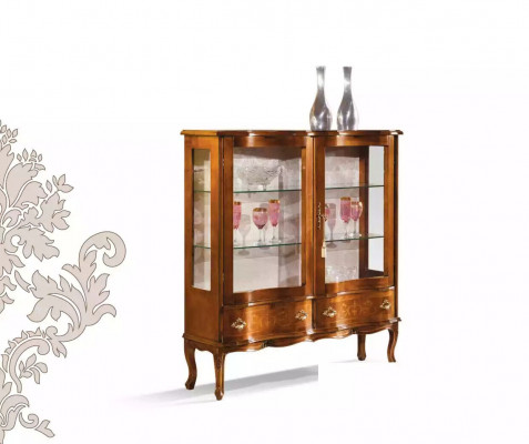 Glass Luxurious Brown Wood Display Cabinet Exclusive Living Room Furniture New