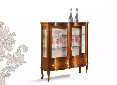Glass Luxurious Brown Wood Display Cabinet Exclusive Living Room Furniture New