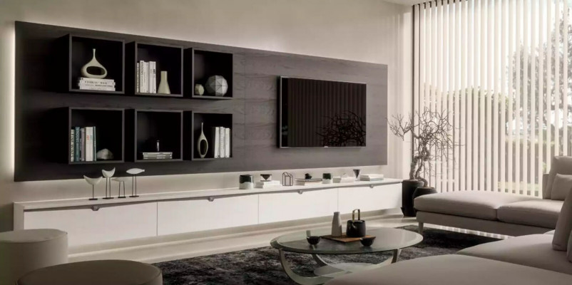 Design wall cabinet shelf living room TV stand wood wall shelves Italy
