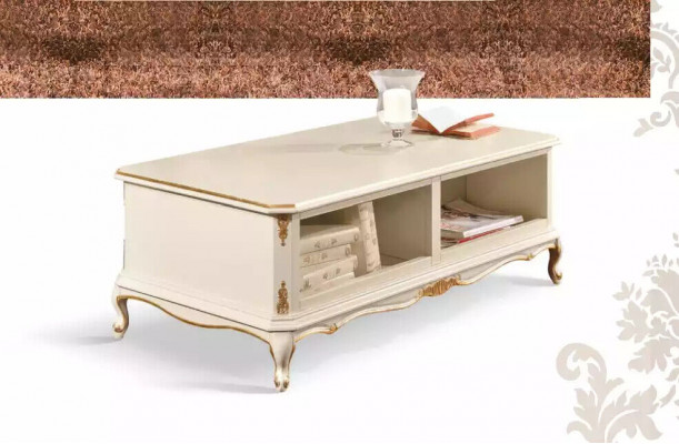 Designer white luxury coffee table for living room classic wood table