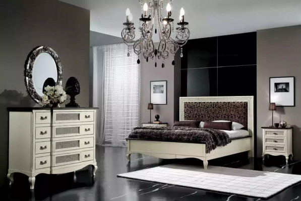 Bed 2x Nightstands 5-piece Italian Furniture Bedroom Chest of Drawers Wood