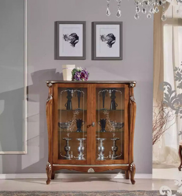 Brown glass display cabinet living room wood sideboard luxury display cupboard shelf