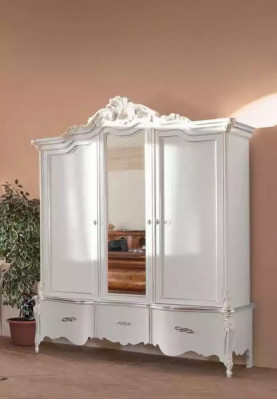 White wardrobe, solid wood furniture, bedroom, designer glass doors