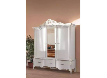 White wardrobe, solid wood furniture, bedroom, designer glass doors