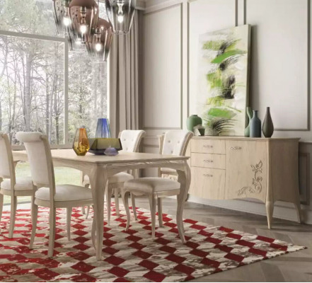 Dining room set 6-piece. Dining table 4x chairs sideboard group suite beige
