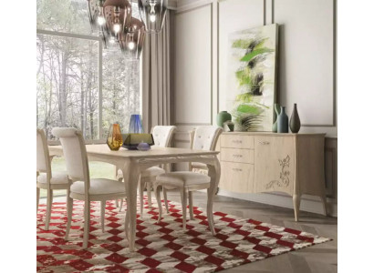 Dining room set 6-piece. Dining table 4x chairs sideboard group suite beige