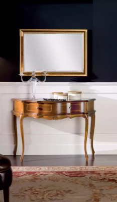 Luxurious wooden console table in the bedroom, classic brown lamp