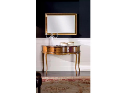 Luxurious wooden console table in the bedroom, classic brown lamp