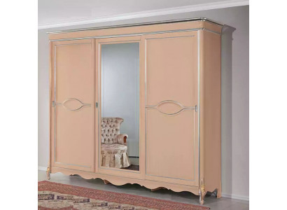 Beige bedroom wardrobe 3-door solid wood furniture classic
