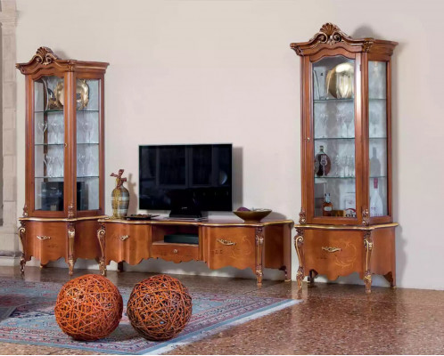 Classic TV stand luxury 2x display cabinet living room furniture wall unit wood