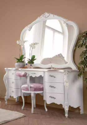 Classic solid wood vanity dresser bedroom furniture set 2-piece white
