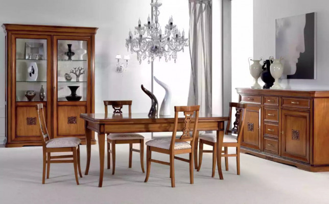 Design dining room set furniture 7-piece wood furniture 4x chairs table display cabinet new