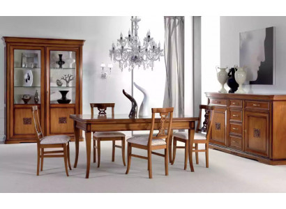 Design dining room set furniture 7-piece wood furniture 4x chairs table display cabinet new