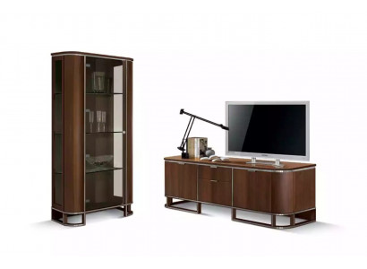 TV stand, television wall, living room wall unit, lowboard, brown high gloss display cabinet.