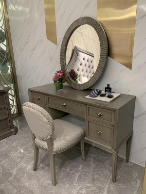 Makeup table, mirror, stool, luxury complete bedroom set 3-piece wood consoles.