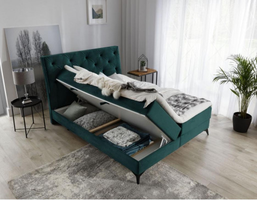 Luxury box spring bed fabric hotel green beds bedroom furniture design velvet new