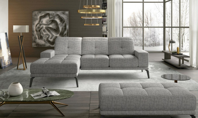 Designer sofa couch corner sofa fabric upholstery suite living landscape L-shaped blue