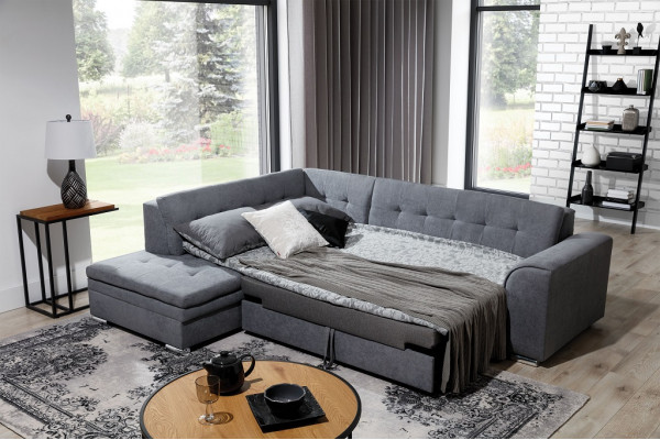 L-shaped designer living area sofa couch upholstered seating set textile
