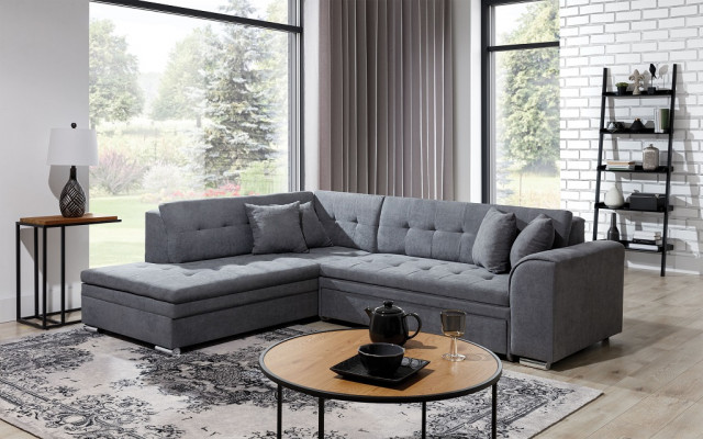 L-shaped designer living area sofa couch upholstered seating set textile