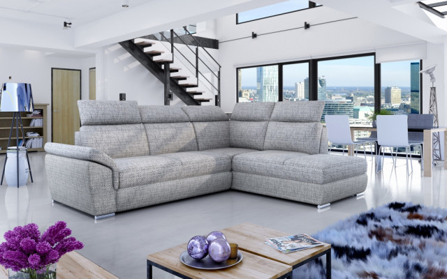 Fabric sectional L-shaped sofa couch design upholstery modern textile bed function new