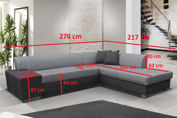 Modern design corner sofa Porto with bed function, textile couches, sofa bed