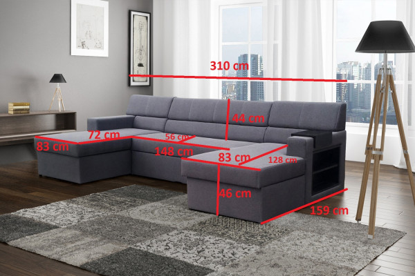 Design corner sofa Markos U-shape bed function couch tweeter leather fabric