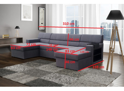 Design corner sofa Markos U-shape bed function couch tweeter leather fabric