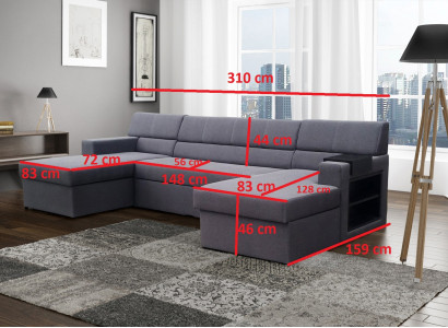 Design corner sofa Markos U-shape bed function couch tweeter leather fabric